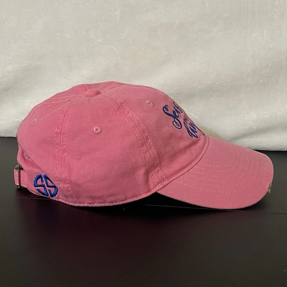 Simply Southern SEAS THE DAY Beach Ocean Embroidered Hat Cap Adjustable Pink